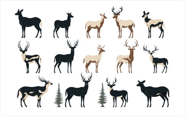 Vector hand drawn elk material collection