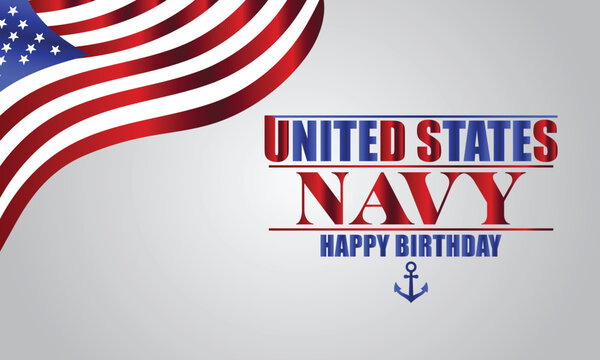 United states navy happy birthday text with usa flag illustration design