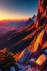 Mountain Majesty. Rugged beauty of a mountain peak at sunset