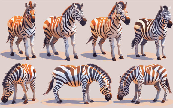 Vector hand drawn colorful zebra material collection
