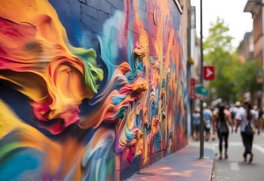 Blurred image of a vibrant street mural in progress, generative AI