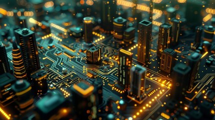 Obraz premium Digital Metropolis Secure Cityscape of Data Protection and Surveillance Technology