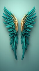 Obraz premium Generate a playful and delightful 3D illustration of a wing in varying shades of turquoise ideal for a whimsical art piece , 3D style