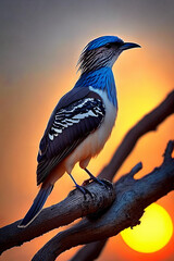 Avian Elegance. Bird perched on a branch against the setting sun