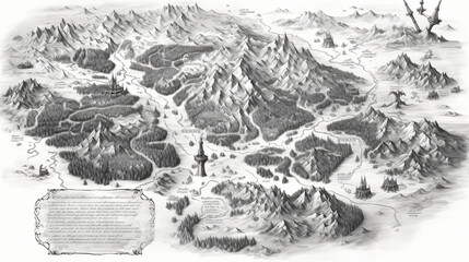Fototapeta na wymiar Fantasy map elements illustration drawing engraving