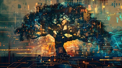 Technology tree, AI generative illustration