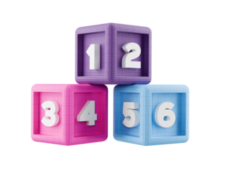numbered childs building block cubes on transparent background