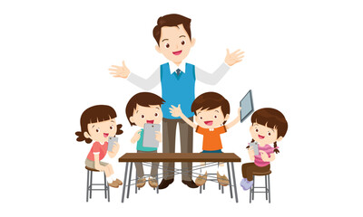 teacher and kids learning computer technology education courses