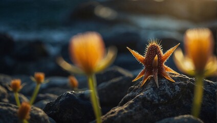 A sea urchin on a rock - Powered by Adobe