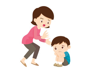 Comforting sad children with parent or teacher