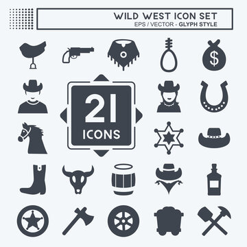 Icon Set Wild West - Glyph Style - Simple illustration, Good for Prints , Announcements, Etc