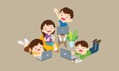Obraz premium kids on online learning education courses