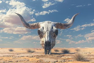 Fotobehang a skull of a bull with horns in a desert © Gheorghe