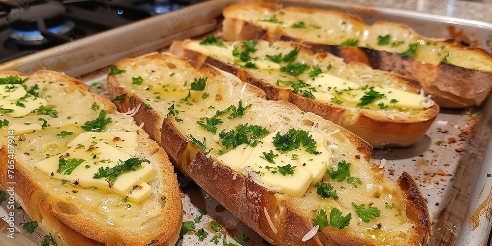 Canvas Prints a tray of bread with butter and parsley on top