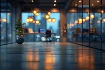 Business office without people with blurred bokeh background, Generative AI