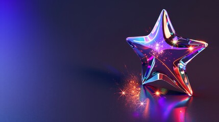 Render 3D cyber chrome galaxy shooting star emoji with blings and sparks on black background. 3d modern illustration of a holographic falling or flying star in y2k futuristic style... - obrazy, fototapety, plakaty