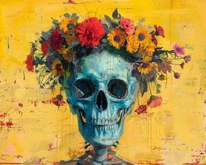 Skeleton with a flower crown Vibrant Yellows    ,