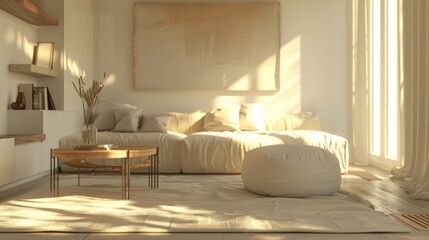 Fototapeta na wymiar Modern interior japandi style design livingroom., Generative AI