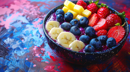 Acai bowl closeup superfood berries energizing breakfast Stylish in the style of vibrant dot Digital art