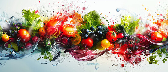 Artful salad presentation fresh ingredients closeup Stylish in the style of vibrant dot Digital art