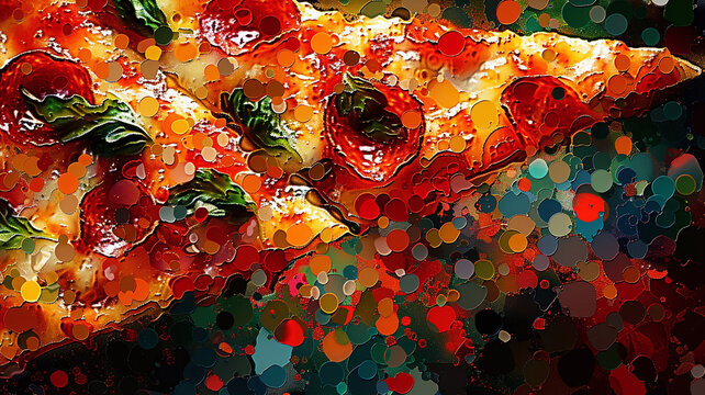 Artisanal pizza closeup gourmet toppings Italian flair Stylish in the style of vibrant dot Digital art