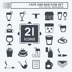 Cafe and Bar Icon Set Icon in trendy glyph style isolated on soft blue background