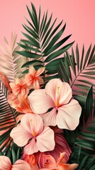 Beautiful large flowers with tropical leaves