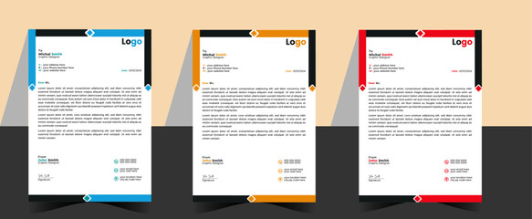 Clean and professional corporate company business letterhead template design with color variation bundle. Modern and abstract business letterhead template