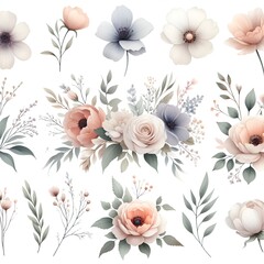 seamless pattern with flowers, Watercolour illustrations
