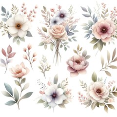 seamless pattern with flowers, Watercolour illustrations