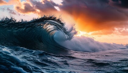 Fototapeta premium ocean wave at sunset