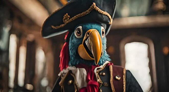 Pirate parrot on a ship.