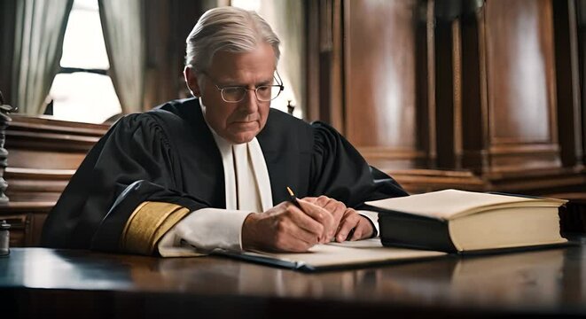 Judge writing a document.
