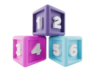 numbered childs building block cubes on transparent background