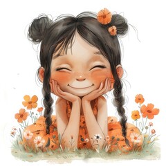 A charming little girl laughing heartily,