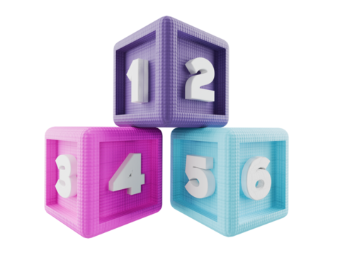 numbered childs building block cubes on transparent background