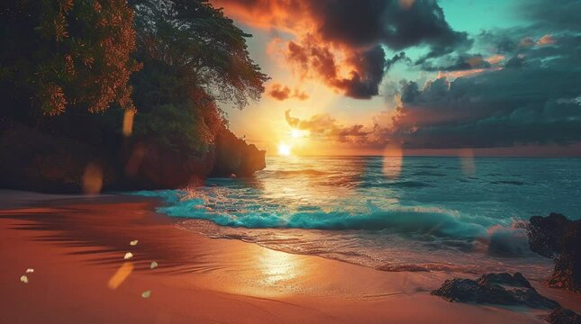 Breathtaking sunset scene at the beach
  Seamless looping 4k time-lapse virtual video animation background. Generated AI