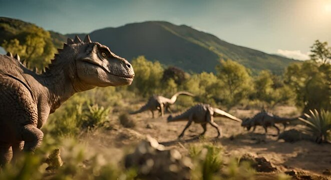 Dinosaurs in nature.