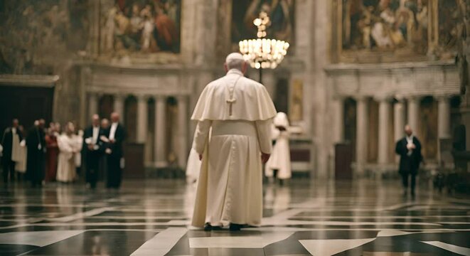 Back view of the Pope of Rome in the Vatican.