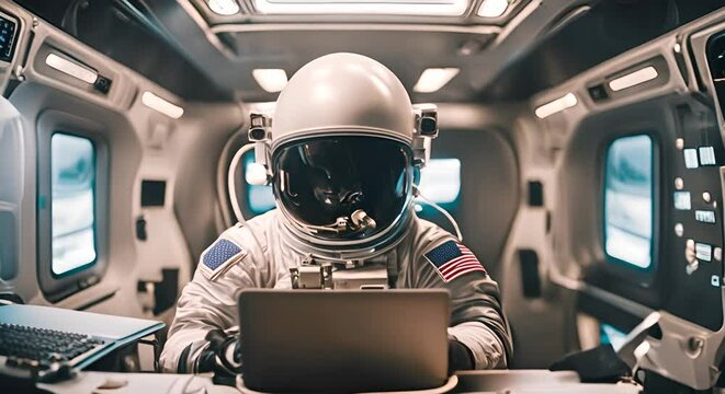 Astronaut working with a laptop.