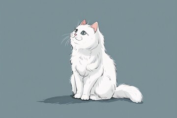 a white cat sitting looking up