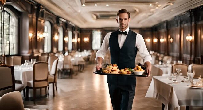 Waiter with a tray of food.