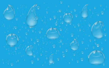 Clean eco-friendly water splashes in the form of big and small drops. Vector illustration