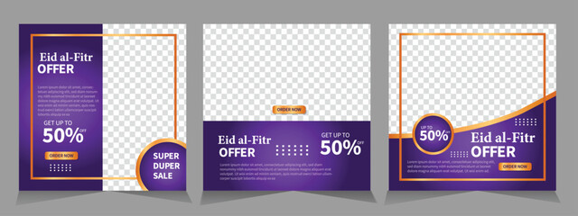 Eid al fitr post template. Social media post template. Eid al fitr sales banner template. Vector illustration, Eid al fitr banner template set