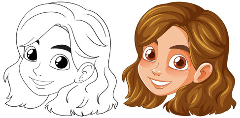 Two stages of a character illustration process
