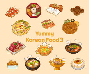 Yummy Korean food illustraions, Vector set 3