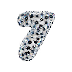 3D inflated balloon Number 7 with rainbow  transparent glass and black sun smiley childrens pattern