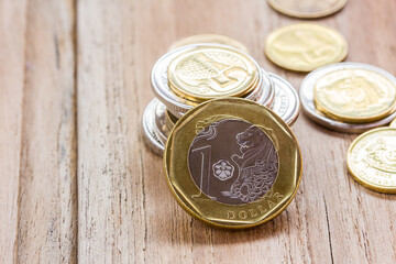 Close up Singapore Dollars coins