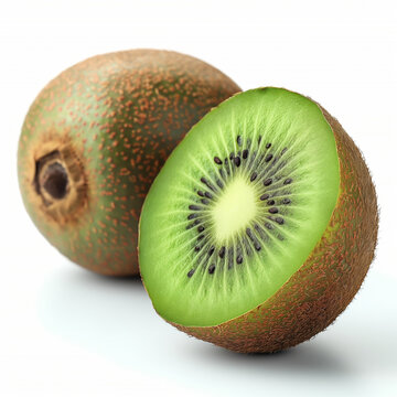 Kiwi. The fruits are neatly arranged and separated on a pure white background. This lively image captures the essence of freshness and good health.