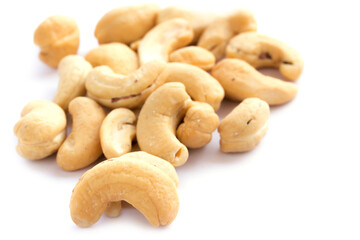 Close up cashews nut on white background